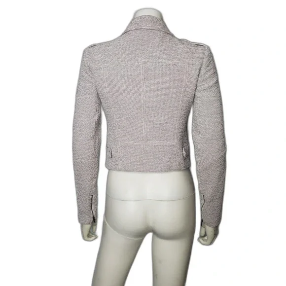 Banana Republic Cropped White Black Moto Jacket Womens Size 2 - Picture 2 of 7